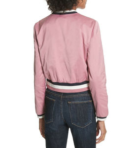 Chaqueta de bombardero de satén con cremallera de Color sólido para mujer, buena calidad, diseño universitario de buena calidad para mujer, chaqueta de Bombardero - Product Image 3