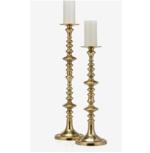 Royal Look Home & Wedding Tabletop Decor Taper Candle Holder Juego de 3 con velas hechas a mano chapadas en oro - Product Image 2
