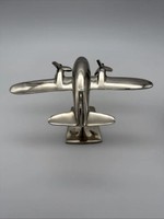 Modèle d'avion en aluminium coulé poli, à double hélice, décoration d'intérieur Art Déco, sculpture artisanale en métal de collection