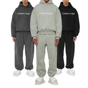 Ensemble de pantalons de survêtement à capuche en coton épais pour hommes Survêtement essentiel surdimensionné personnalisé OEM Survêtement en molleton avec logo Ensembles de jogging - Product Image 1