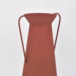 Métal Terre Cuite & Noir Texturé Double Poignées Vase Bouteille forme Décoratif Table Décor Fleur Vase pour Lit/Salon - Product Image 3