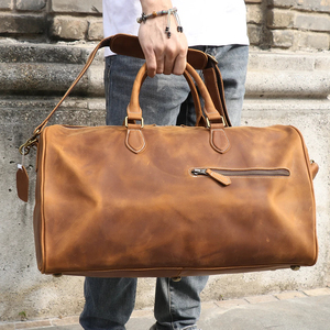Sac de voyage pliable en cuir véritable, léger, grande capacité, fermeture éclair, durable, marron - Product Image 6