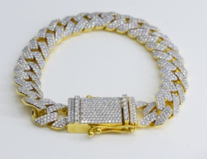 Pulsera Micro Prong de lujo para hombre con diamante CVD HPHT cultivado en laboratorio completo estilo cubano chapado en oro de 14 quilates para regalos - Product Image 2