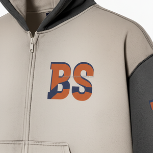 Premium 360 GSM Cotton Fleece Zipper <b>Hoodie</b> Soft Brushed Fabric Two Tone Grey <b>Beige</b> Custom Logo Embroidery basics <b>Hoodie</b> - Product Image 6