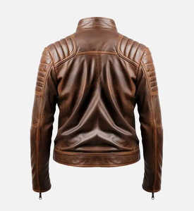 Chaqueta de motorista con cuello levantado de invierno informal para hombre en cuero de piel de cordero genuino negro con cierre de cremallera Tipo de suministro ODM - Product Image 5