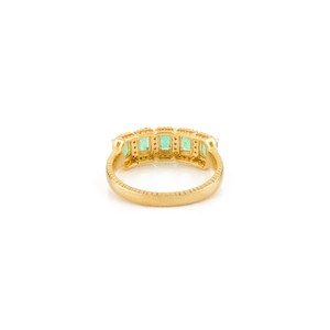 100% naturel octogone zambien émeraude et taille ronde diamant Halo demi éternité bague bague de fiançailles bijoux solide K14 or jaune - Product Image 6