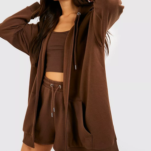 Ventes en gros de ensembles de sweat-shirts pour femmes en 2 pièces, 100% coton, taille plus, longueur genou, streetwear, vêtements de sport décontractés - Product Image 1