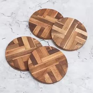 Posavasos de madera marrón redondo de primera calidad con incrustaciones de resina, elegante soporte para bebidas para café, té, vino, uso doméstico, hecho a mano de La India - Product Image 4