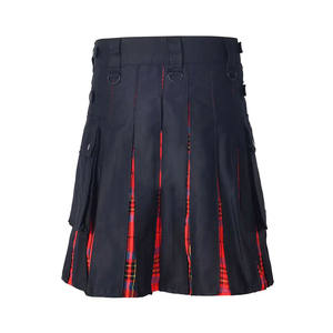 Kilt Utilitario Híbrido de Algodón Negro y Tartán Wallace para Hombre con Tirantes Ajustables y Bolsillos Tipo Cargo - Product Image 3