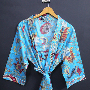 Kimono Hippie de alta calidad, camisón de estilo informal con estampado de algodón 100% turquesa Mukut para Primavera/otoño para verano a granel - Product Image 1