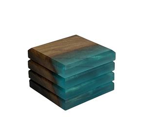 Decoración de la barra del hogar de alta calidad Personalizar Cuadrado Redondo Resina de madera epoxi Mejor posavasos con juego de soporte - Product Image 1