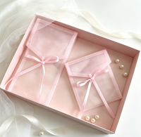 Sacs cadeaux en organza avec rabat personnalisé, ruban en satin et nœud, pochette en organza transparente pour bijoux et maquillage