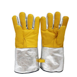 Gants de travail en cuir aluminisé industriel à haute température avec doublure en polaire Gant de sécurité de soudage confortable et résistant à la chaleur - Product Image 1