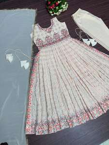 Designer lourd dernier Festival et mariage porter Faux Georgette séquence broderie travail haut et pantalon avec bordure en dentelle Dupatta - Product Image 3