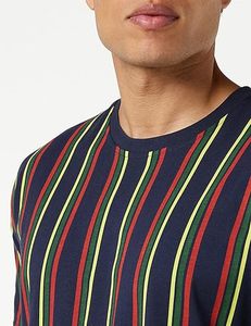 OEM 100% algodón clásicos hombres impreso cuello redondo de gran tamaño corte Retro rayas patrón acanalado escote camisetas camiseta - Product Image 2