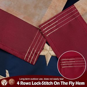 Drapeau Betsy Ross 1776, 3x5 pieds, teinté au thé, brodé, 13 étoiles, vintage, 250e anniversaire, extérieur, 2 œillets en laiton, polyester - Product Image 4