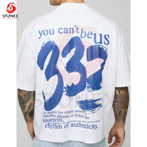 เสื้อยืดกีฬาสำหรับผู้ชายโอเวอร์ไซส์ทรงสปอร์ตบ็อกซี่ใส่พอดีกับหน้าจอออกแบบโลโก้ DTG แบบกำหนดเอง - Product Image 4