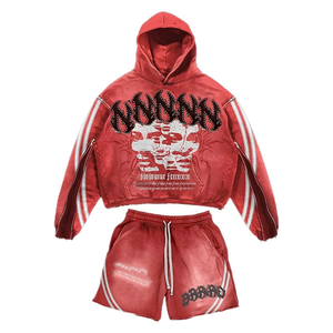 ชุดวอร์มฮู้ดดี้สตรีทแวร์ผ้าฝ้ายแท้ 100% ตกแต่งด้วยคริสตัลลายปักแบบวินเทจ สไตล์ย้อนยุค พิมพ์ลายสกรีน ล้างสีแบบแอซิดวอช เหมาะสำหรับฤดูใบไม้ร่วง - Product Image 5