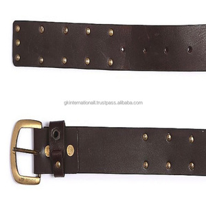 เข็มขัดหนังสีน้ำตาลหรูหราแต่งกระดุม,เข็มขัดหนังแท้ - Product Image 4