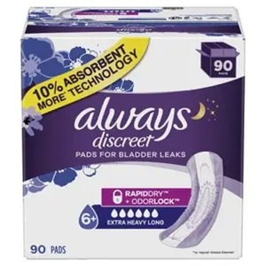 Toallas Absorbentes para Incontinencia Always Discreet, Absorbencia Extra Fuerte, Largo Extendido, 90 Unidades - Product Image 5