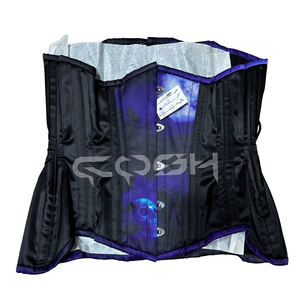 Corset amincissant à haute compression, sous-poitrine, avec baleines en acier, imprimé crâne gothique, en satin noir, avec laçage dorsal réglable - Product Image 1