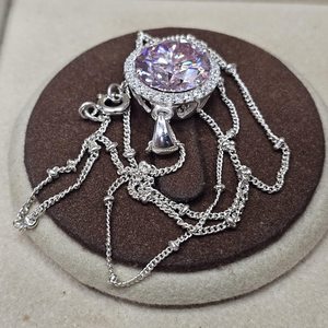Collier de fiançailles en argent sterling 925 avec pierre précieuse moissanite rose ronde originale VVSD pour femmes, vente en gros, sur mesure - Product Image 4