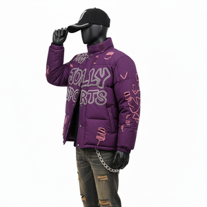 Chaqueta acolchada de alta GSM, ropa de abrigo cálida de poliéster, Color púrpura, logotipo personalizado, chaqueta acolchada con detalles de diamantes de imitación para hombre - Product Image 3