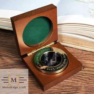 High Quality Handmade Brass Magnetic Compass Nautical Theme Premium <b>Paperweight</b> with Wood Gift Box for Home Decor - Product Image 1