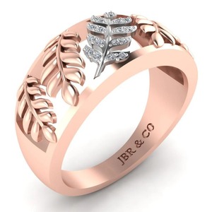 Anillo de bodas con diseño de hoja de Plata de Ley 925 chapado en oro rosa y Diamante redondo de moda para mujer a precio mayorista - Product Image 2