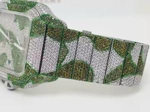 Montre mécanique de luxe de style Hip Hop de haute qualité bicolore vert argent pleine Moissanite glacée motif de camouflage personnalisé - Product Image 3