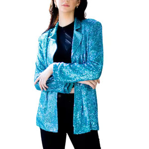 เสื้อเบลเซอร์ปักเลื่อมกระดุมแถวเดียวสำหรับผู้หญิงสีพื้นสินค้าสำเร็จรูปสำหรับฤดูใบไม้ร่วงและฤดูหนาว - Product Image 4