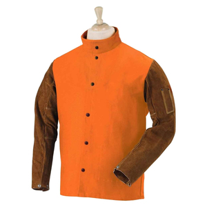 Chaquetas de soldadura de cuero Delantal de soldadura larga Ropa de soldador resistente a la llama con mangas Babero de soldadura antiescaldado resistente al desgaste - Product Image 5