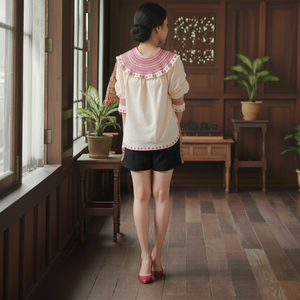 Ensemble Sedondon Raya 2025 Baju Kurung Borong Factory Vintage Brodé à épaules bouffantes Sulam Texturé Écologique Géométrique - Product Image 4