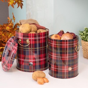 Juego de contenedores de almacenamiento de patata y cebolla de metal Dia 225x240mm (2 piezas) Diseño a cuadros - Product Image 1