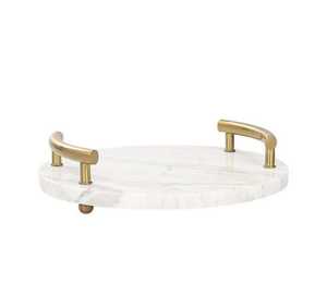 VISHAL HANDICRAFT White <b>Marble</b> Commercial Grade Microwave Safe Polished Finish Serving <b>Tray</b> Handles Decorative for Serving - Product Image 3