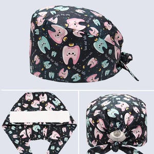 หมวกผ่าตัดลายนางฟ้าฟันหมวกผ่าตัดทางการแพทย์หมวกคลุมผมยาวสำหรับร้านเสริมสวยหมวกสัตวแพทย์มีกระดุมหมวกสำหรับเชฟพยาบาล - Product Image 3