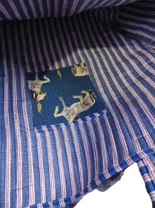 Bolso grande de algodón hecho a mano, acolchado floral azul con logotipo personalizado y diseño de rayas para uso en exteriores - Product Image 2