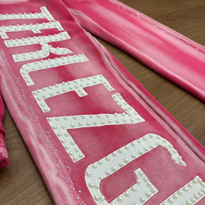 Trending Usa Streetwear Custom Two Piece Applique Patch Embroidered Flared <b>Sweatpants</b> & Hoodie Set <b>Oversized</b> Crop Hoodie Set - Product Image 3