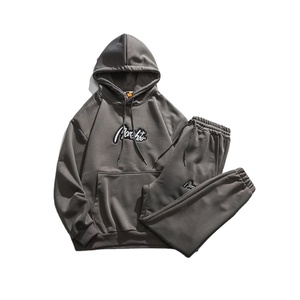 Conjunto Deportivo Casual de Invierno Unisex de Dos Piezas, Sudadera con Capucha y Pantalones Jogger Bordados, Venta al por Mayor, 100% Algodón, Chándal Sólido para Parejas - Product Image 1