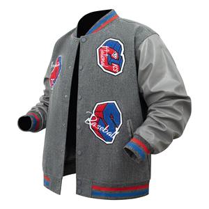 Veste universitaire de couleur unie de qualité supérieure pour hommes, uniforme de baseball ample à la mode, veste bombardier en toile imperméable et coupe-vent, veste décontractée - Product Image 4