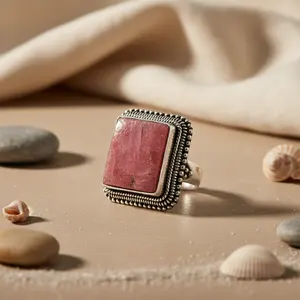 Anillo de Rodonita de Plata 925 para Mujer, Elegante Accesorio de Joyería con Piedras Preciosas - Product Image 1