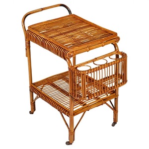 Natural Handmade Rattan Bar Cart <b>Trolley</b> <b>With</b> <b>Storage</b> Shelf Eco Friendly Wholesale Furniture For Restaurant Bar Hotel Supplier - Product Image 1