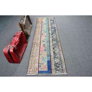 Alfombra turca vintage de 2.5x8.2 pies, alfombra azul de lana estilo suroeste. - Product Image 1