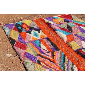 Alfombra abstracta bereber colorida hecha a mano con patrón bohemio de seda Kilim para dormitorio, sala de estar, oficina, diseño de pasillo rectangular para adolescentes - Product Image 4