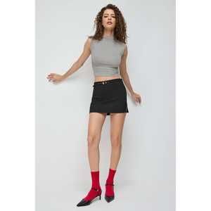Casual <b>Mini</b> <b>Skirt</b> with Side Slit Belt Empire Waistline Straight and Wrap Styles Made of Spandex <b>Leather</b> and Cotton Size XS - Product Image 2