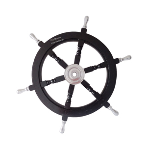 Rueda náutica Vintage hecha a mano de madera negra de 24 pulgadas, alta calidad, con cubo de aluminio y mango - Product Image 2