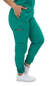 Scrub chirurgico-da donna Stretch anticluide in giada con pantaloni da Jogger e girocollo a maniche corte (personalizzato)