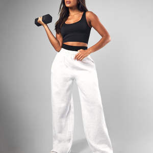 Pantalon de jogging d'hiver personnalisé pour femme, taille élastique, en toile, coupe droite, respirant, séchage rapide, service OEM - Product Image 5