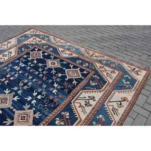 Alfombra Turca Vintage, Alfombra Extra Grande de 8.7x10.7 pies, Alfombra Ikat Azul y Roja - Product Image 5