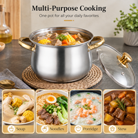 Ensemble de casseroles en acier inoxydable OEM/ODM avec poignées dorées et couvercles en verre, ensemble de 8 ustensiles de cuisine pour la maison